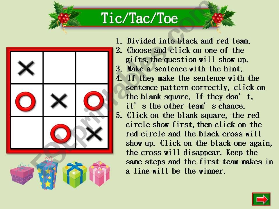 tic tac toe game for grammar or speaking