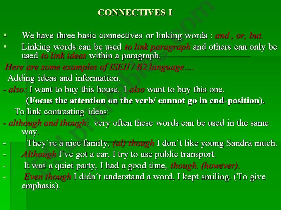 TRINITY GRADE 7-8 ISE II  CONNECTIVES OR LINKING WORDS