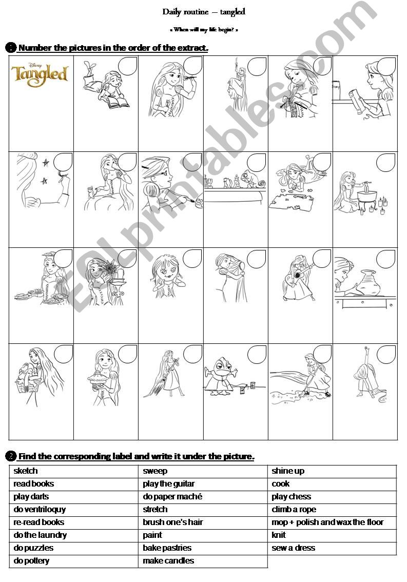 tangled - daily routine - worksheet (based on 