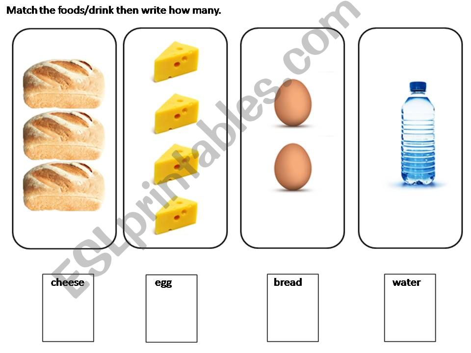 Food and drink match and count.