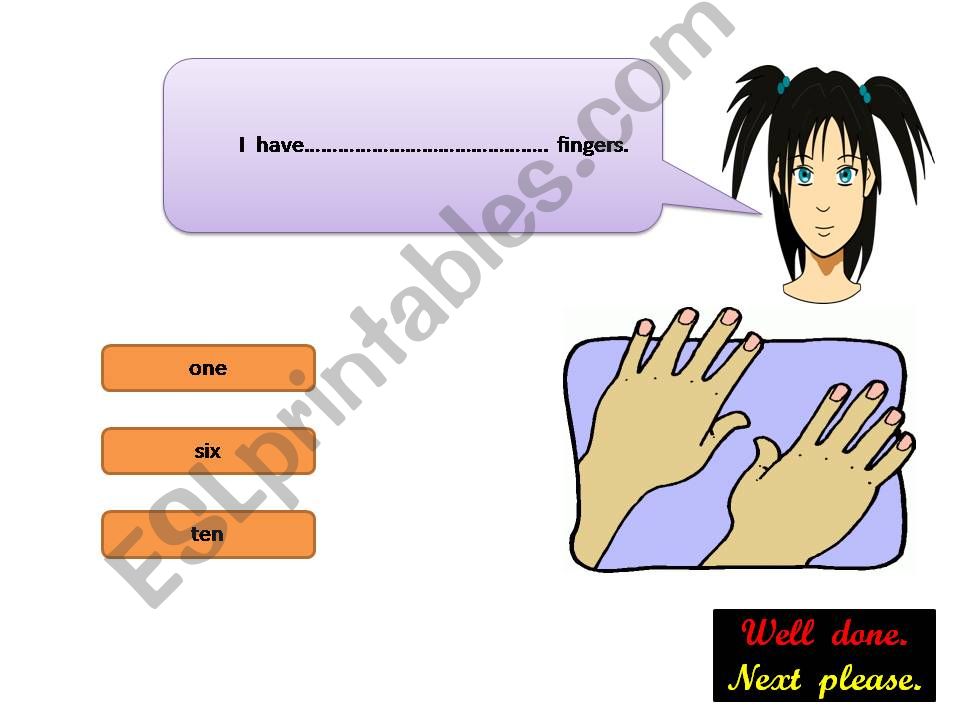 Body parts with their numbers powerpoint