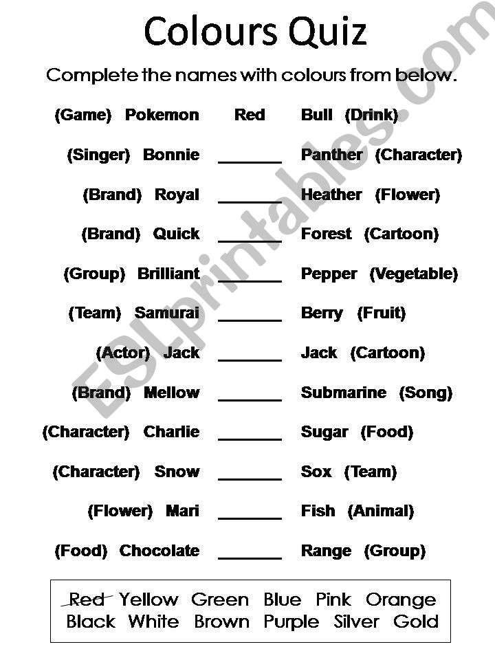 Colours Quiz powerpoint