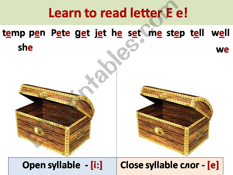 Learn to read letter E e powerpoint