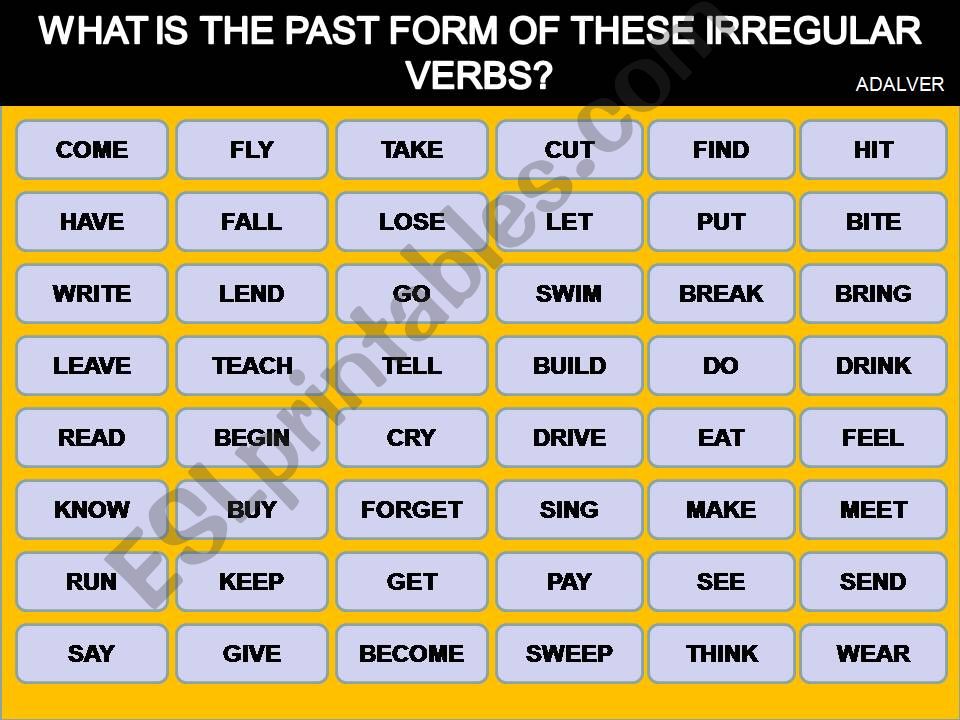 Practicing the past form of some irregular verbs