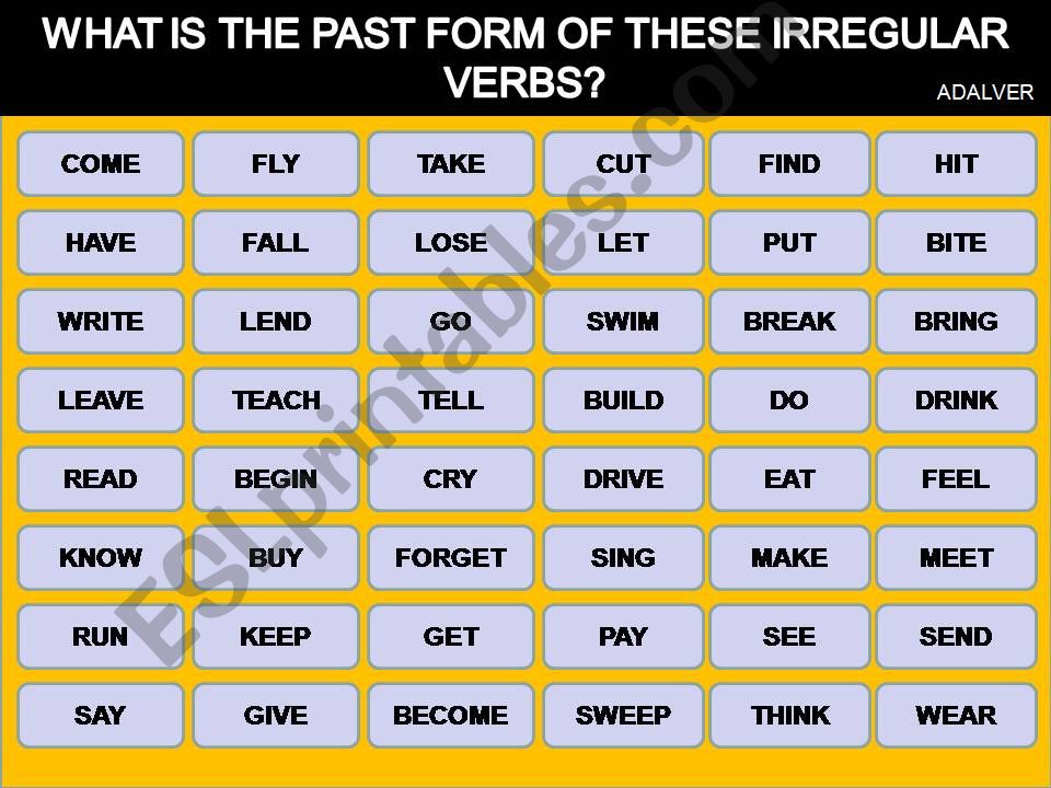 Practicing the past form of some irregular verbs