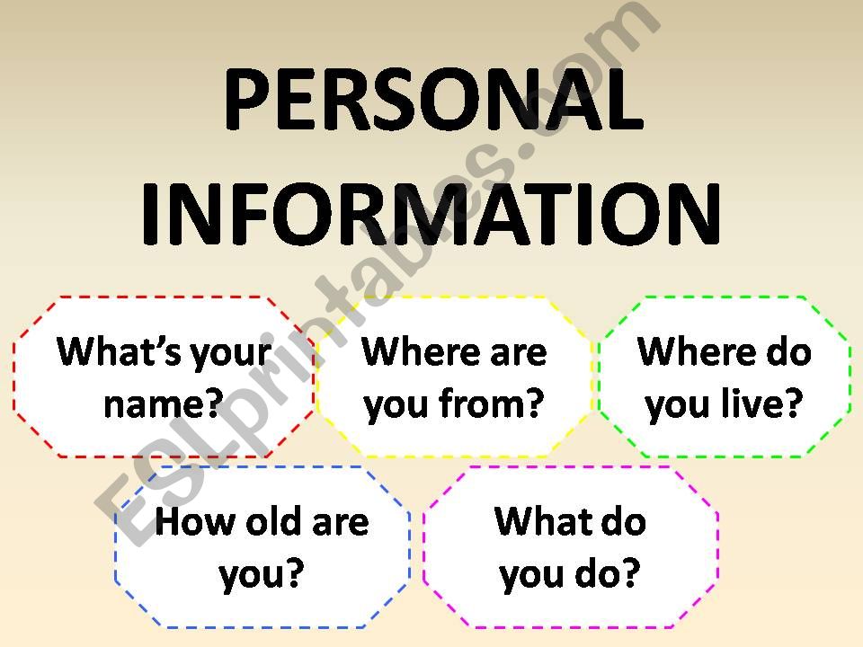 Personal information - questions and writing
