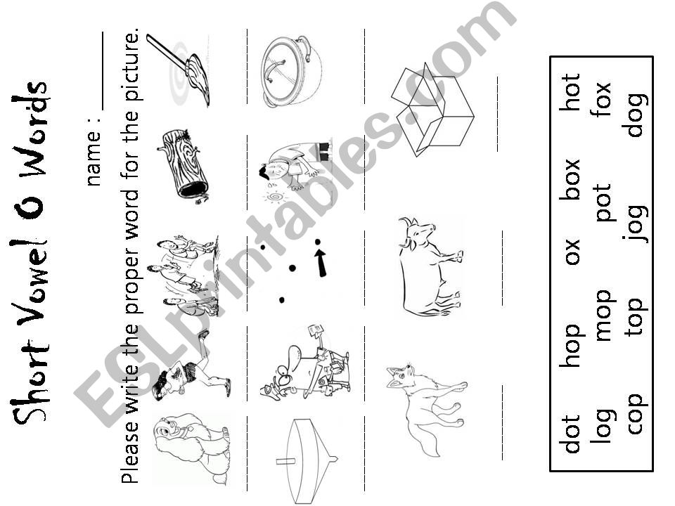 Short Vowel O worksheet powerpoint