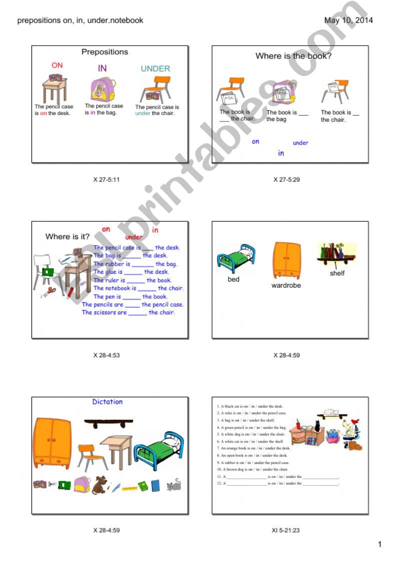 Prepositions on, in, under powerpoint