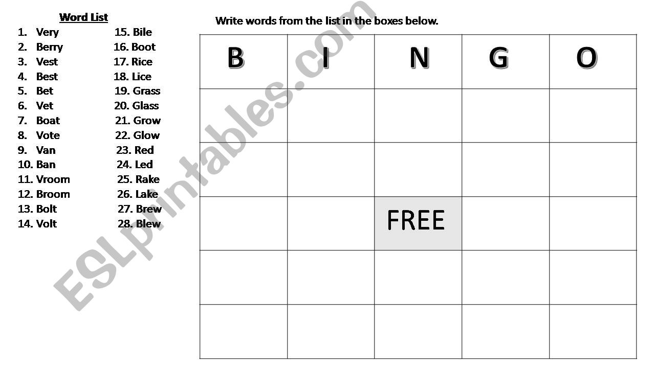 Bingo for B/V and R/L sounds powerpoint