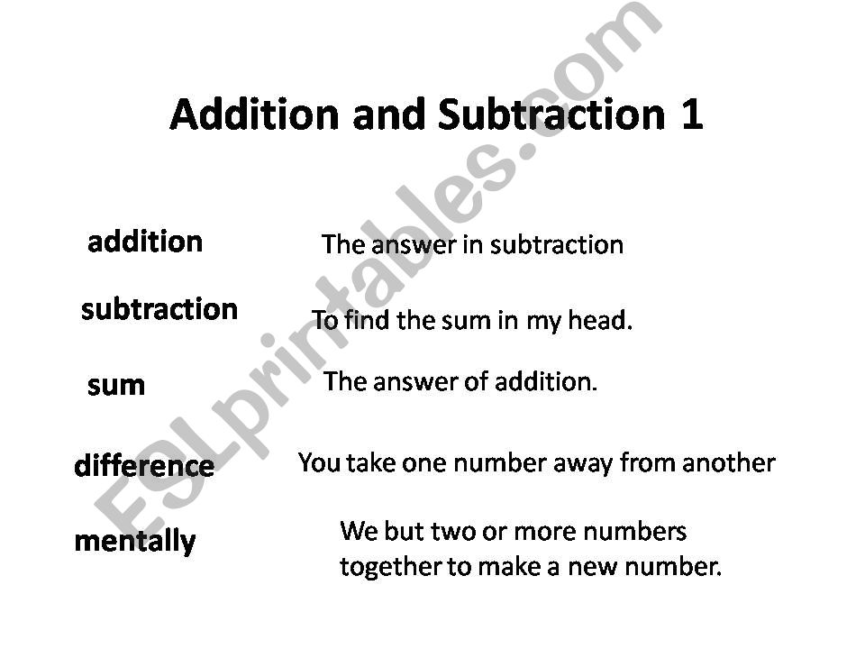 Addition and subtraction 1 powerpoint