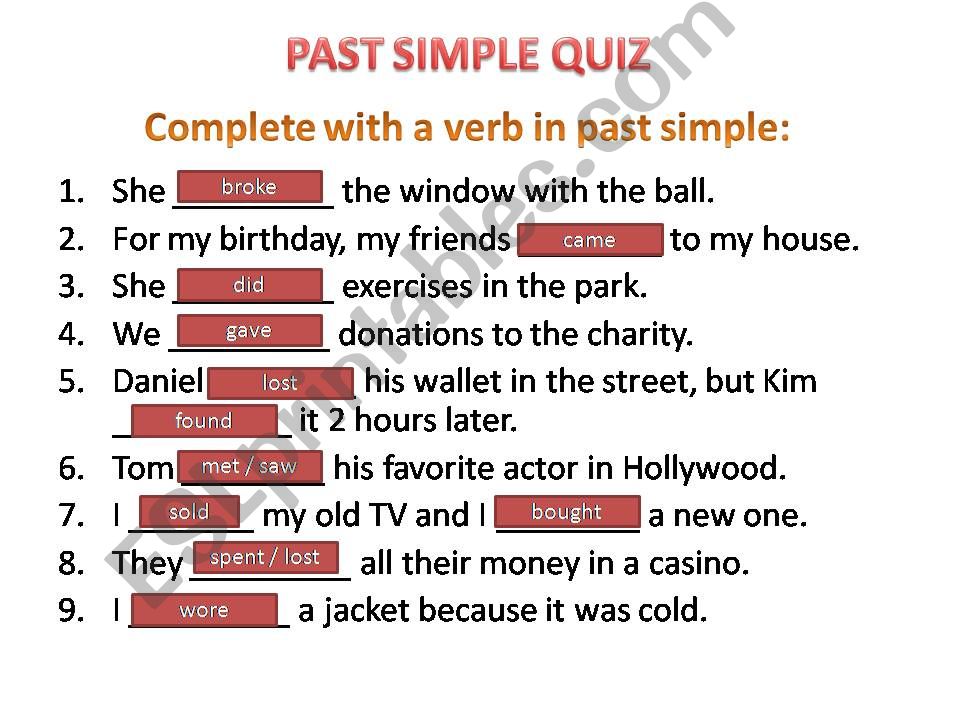 past simple quiz - irregular verbs