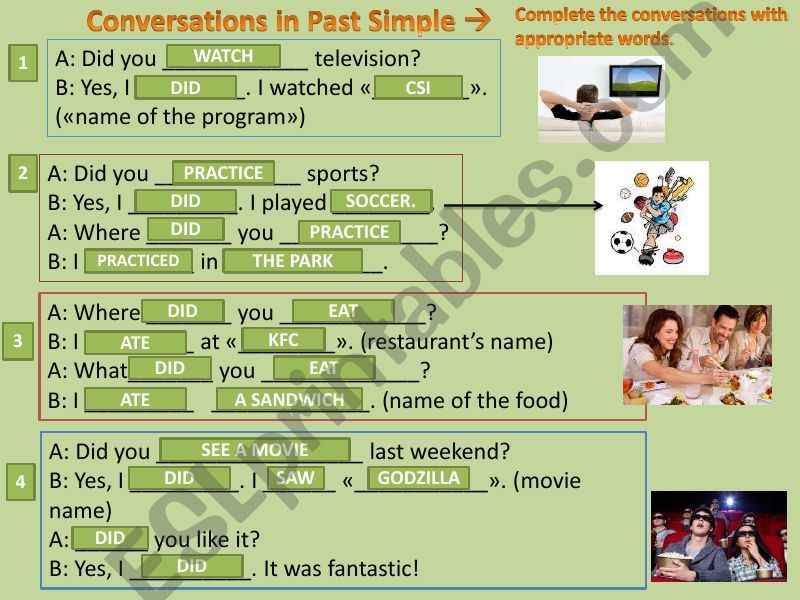 CONVERSATIONS IN PAST SIMPLE powerpoint