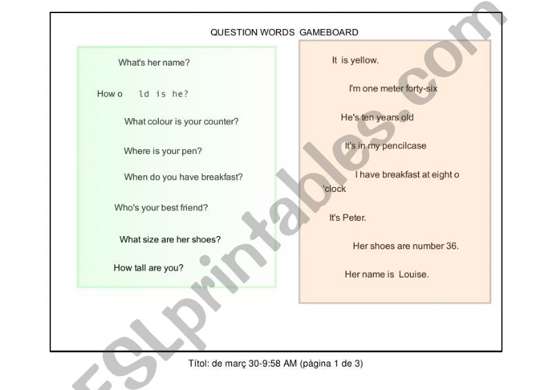 QUESTION WORDS GAME powerpoint
