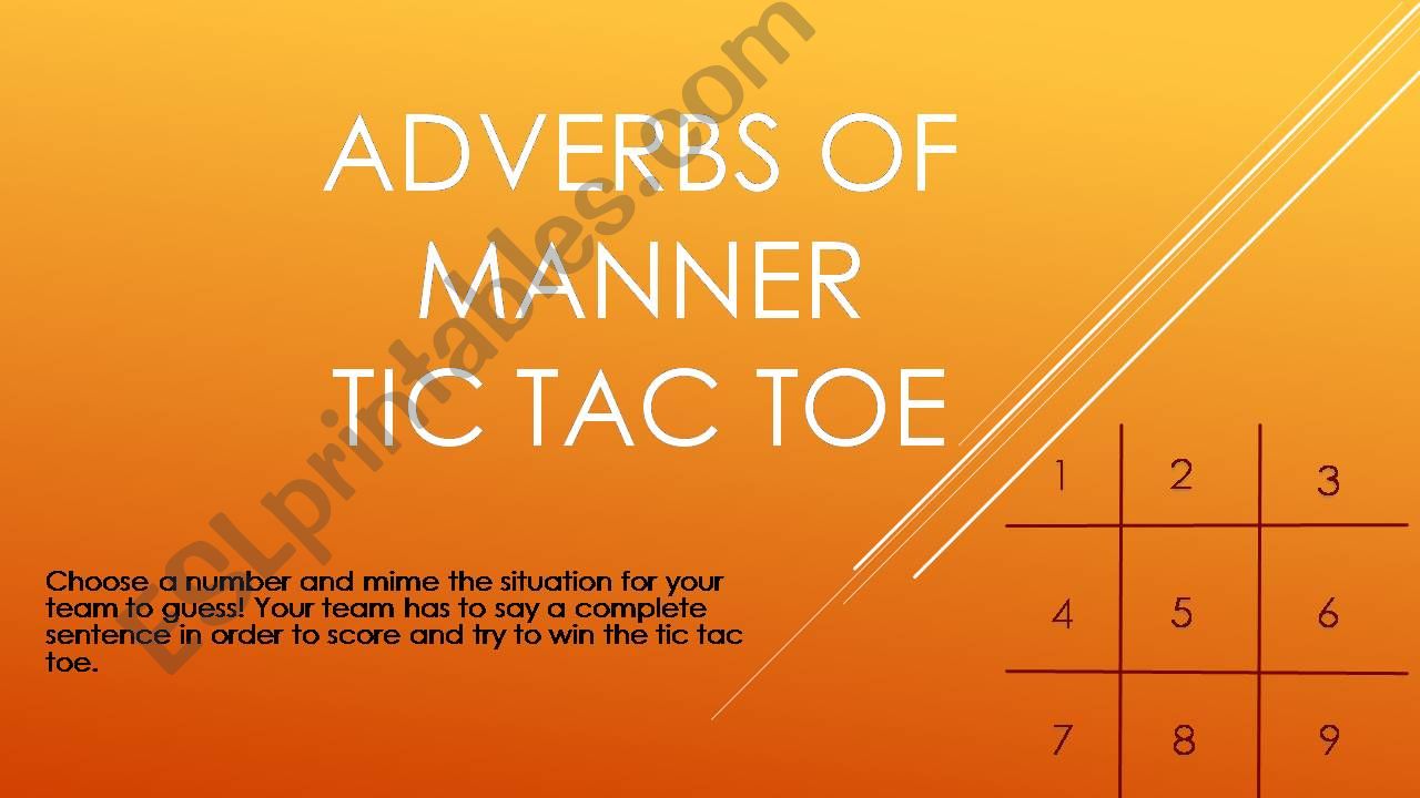 Adverbs of manner tic tac toe powerpoint
