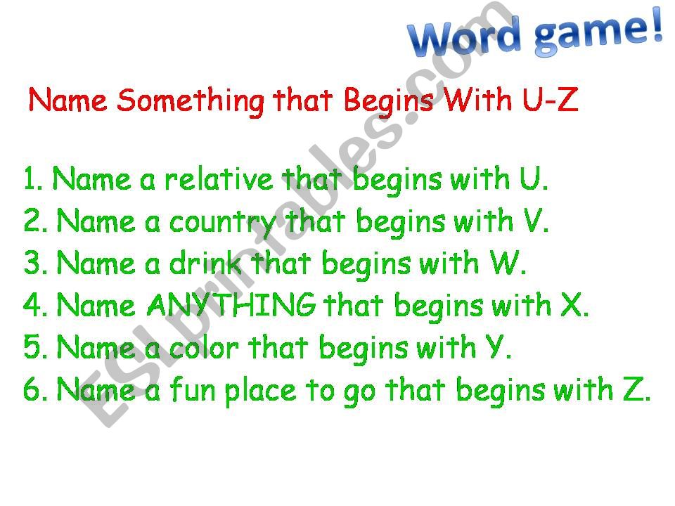 vocabulary game (U-Z) powerpoint