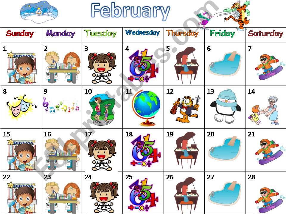 A calendar with lots of activities (4 seasons) to practise speaking/writing