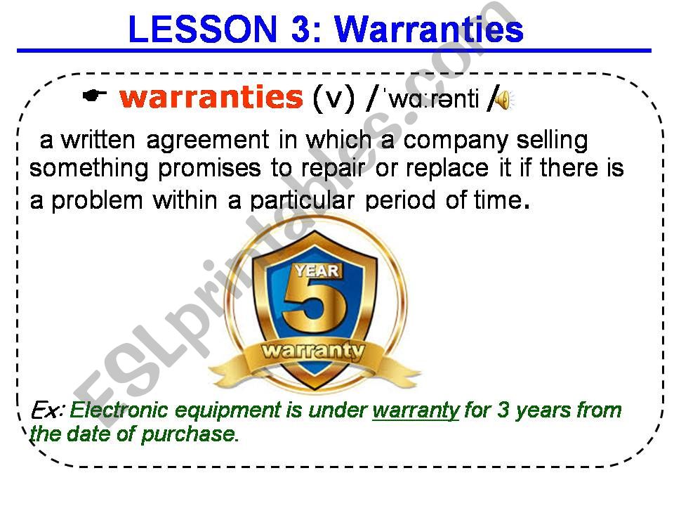 vocabularies related to warranty