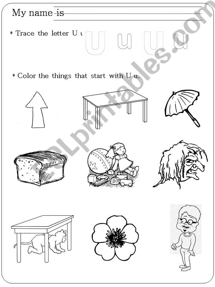 Alphabet U worksheet powerpoint