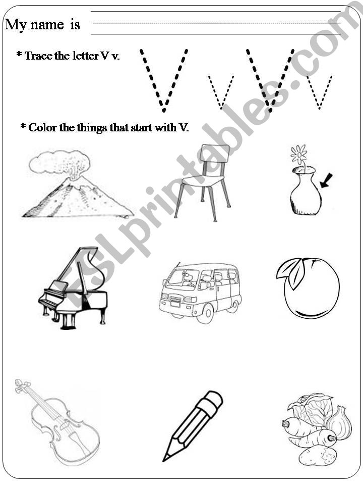 Alphabet worksheet-V powerpoint