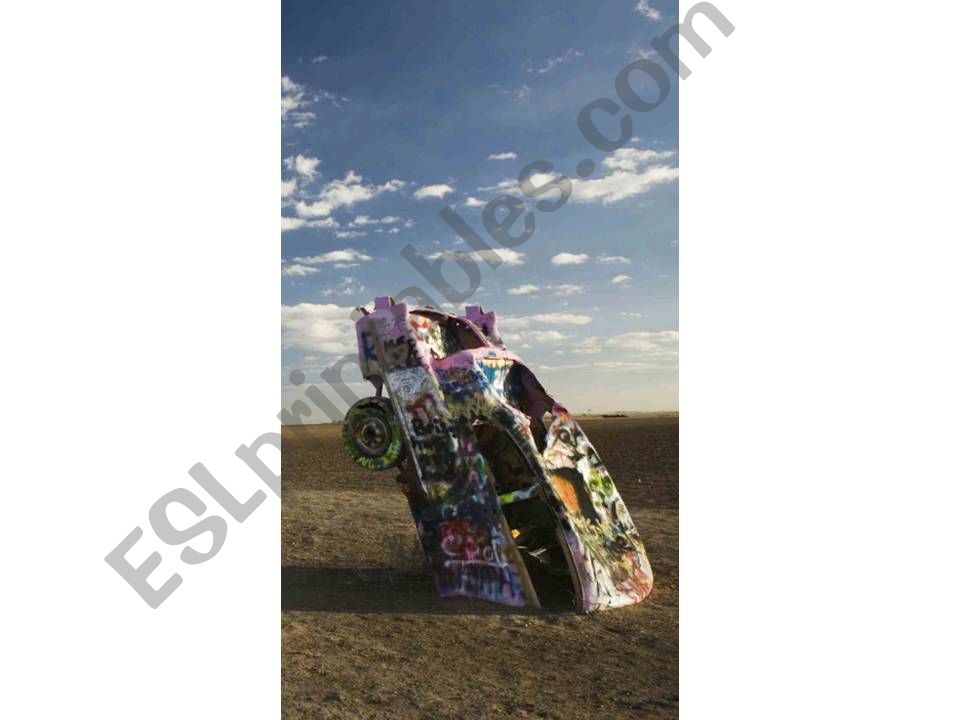 On the road, the Cadillac Ranch