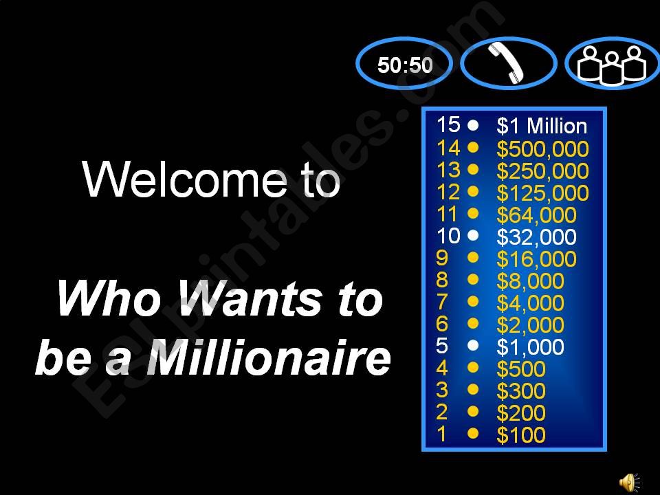 ESL English PowerPoints Who wants to be a millionaire USA history