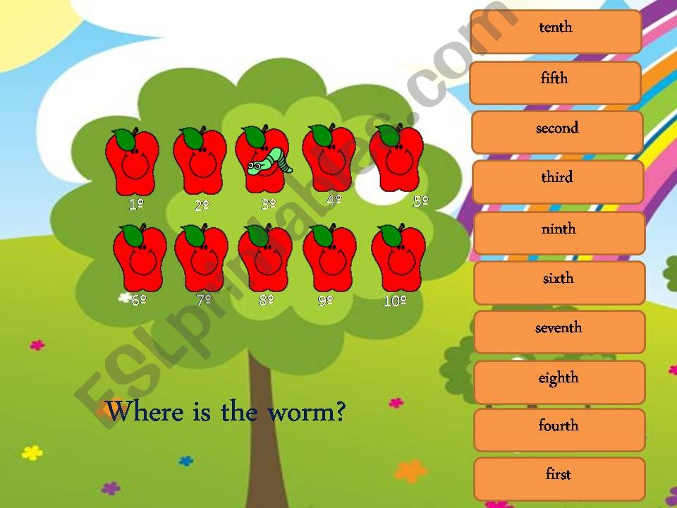 Where is the worm? ordinal numbers game with sound