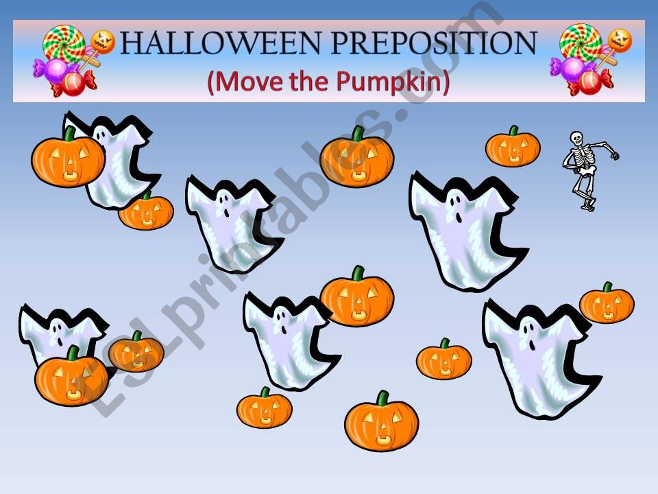 PREPOSITIONS - HALLOWEEN Game - Play on-screen.  20 slides.