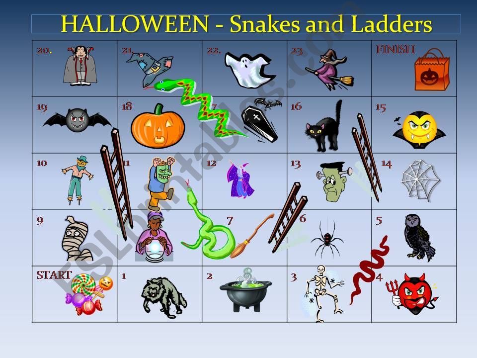 Halloween Snakes and Ladders game - Play on-screen or print