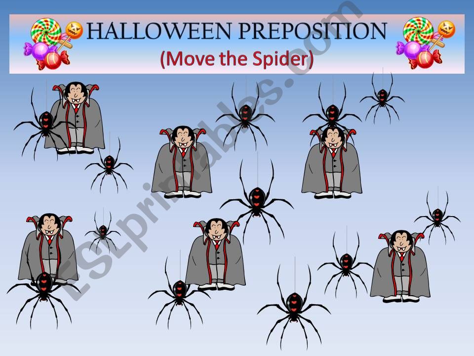PREPOSITIONS - Halloween Game - Play on-screen.  20 slides.