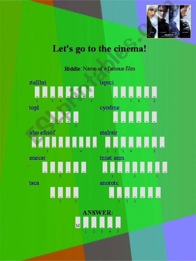 Lets go to the cinema!:  Printable worksheet on cinema vocabulary