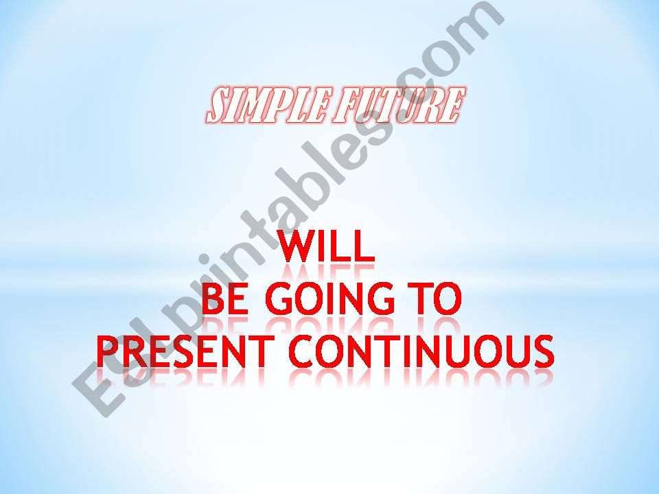 SIMPLE FUTURE: DIFFERENCES BETWEEN WILL, BE GOING TO, AND PRESENT PROGRESSIVE