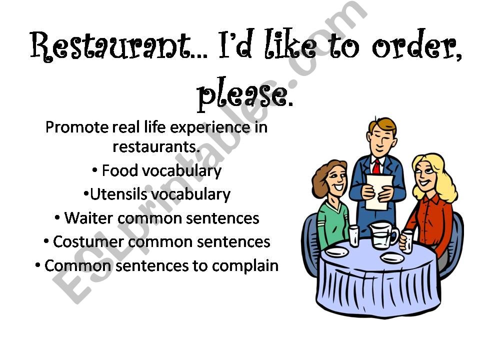 Restaurant Vocabulary powerpoint