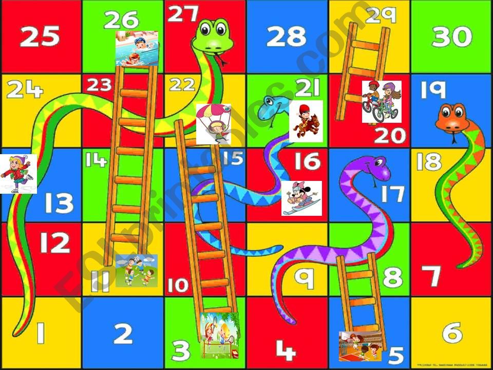 Snakes and ladders board game for sports