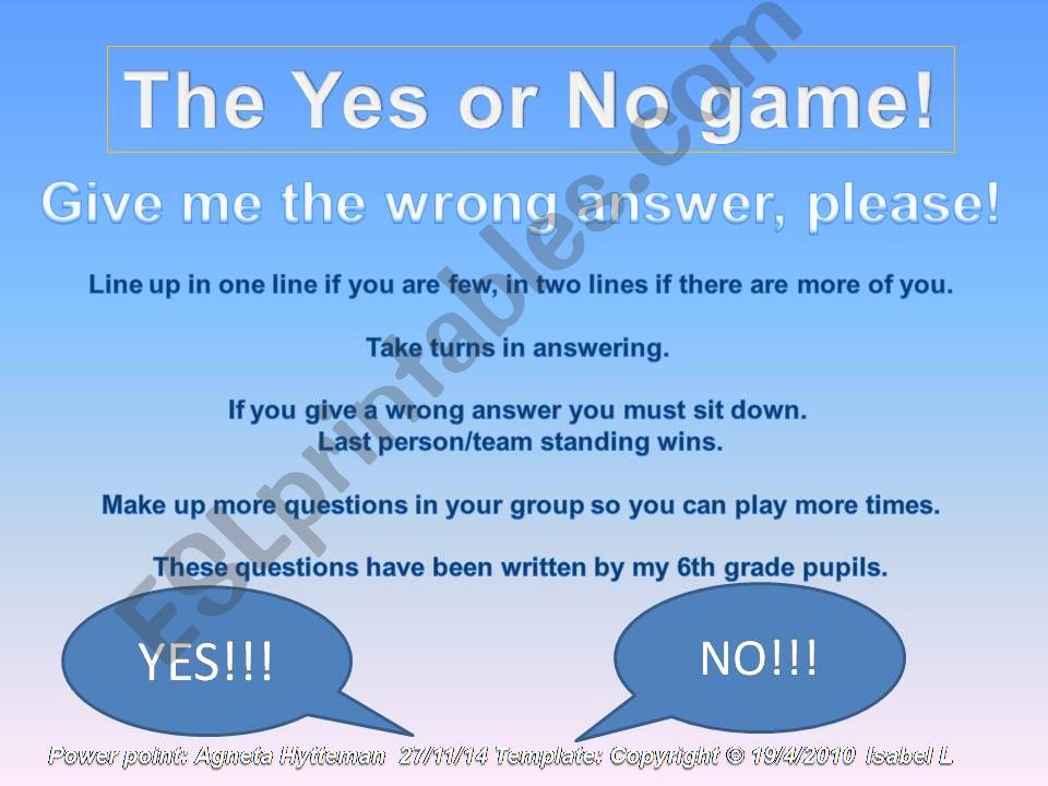 Yes or No game powerpoint