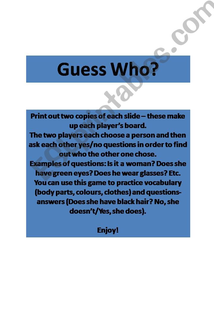 Guess Who Printable powerpoint