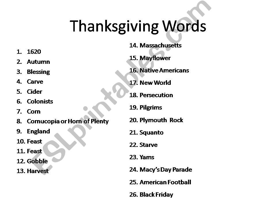 Thanksgiving Terminology & Things In An Office