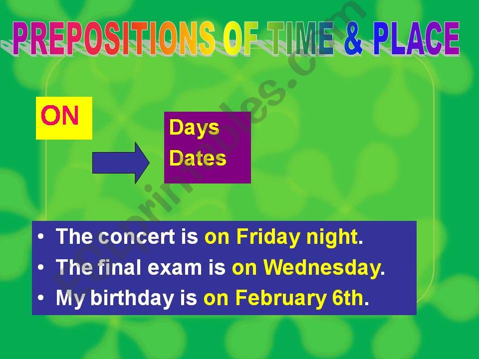 Prepositions of time and place