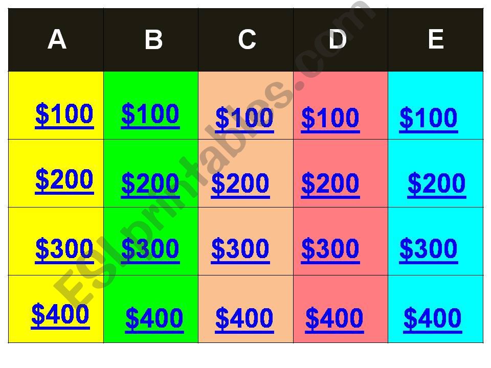 Jeopardy Game  powerpoint