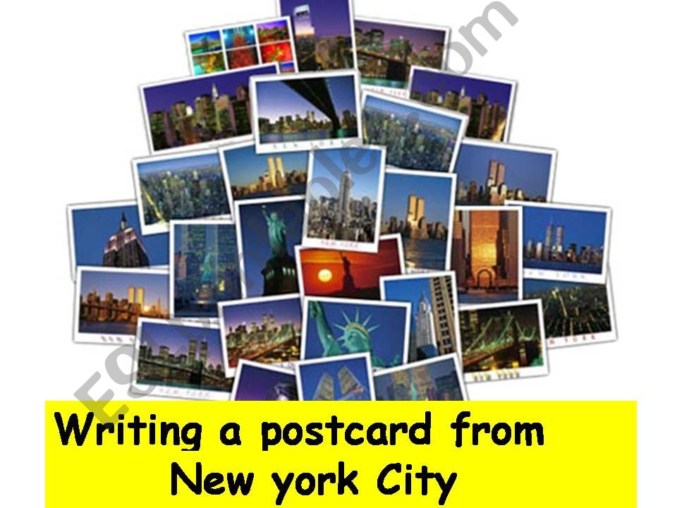 Writing a postcard from New York City
