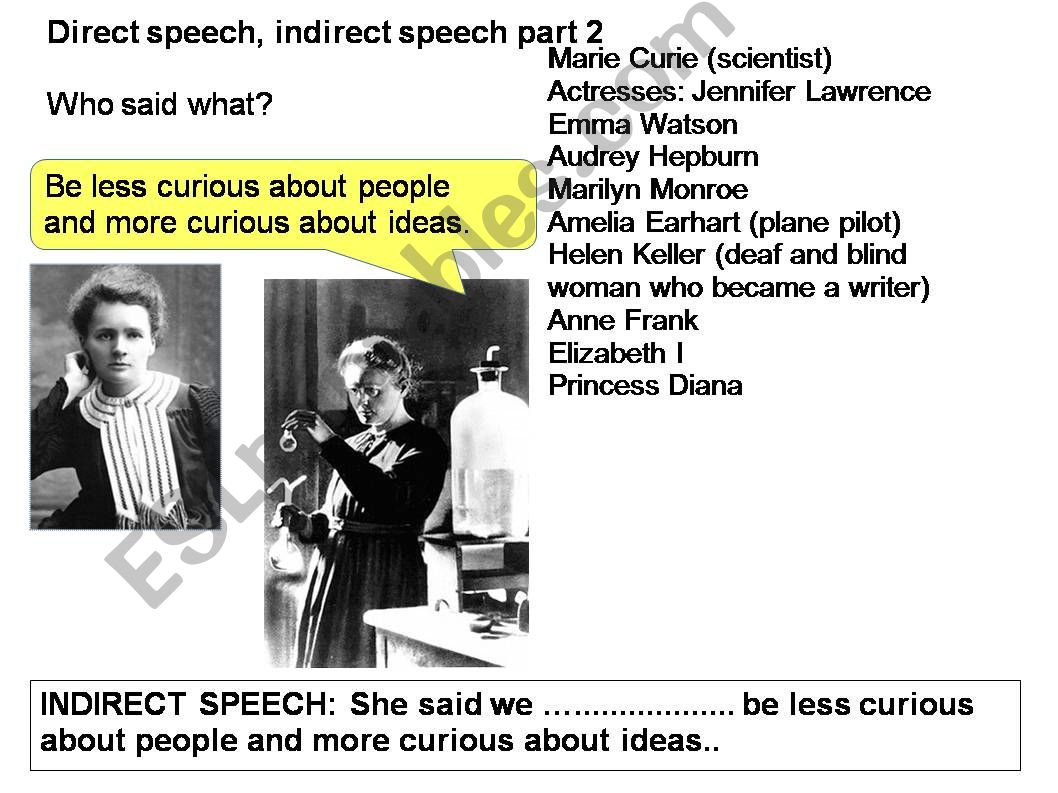reported speech and famous women. Who said what?