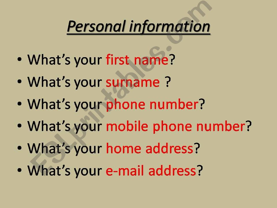 Personal information powerpoint