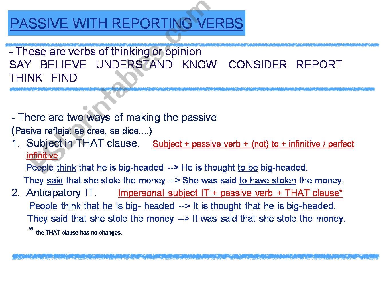 Passive with reporting verbs and Causative Have