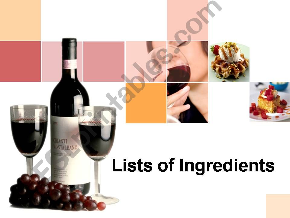 List of ingredients powerpoint