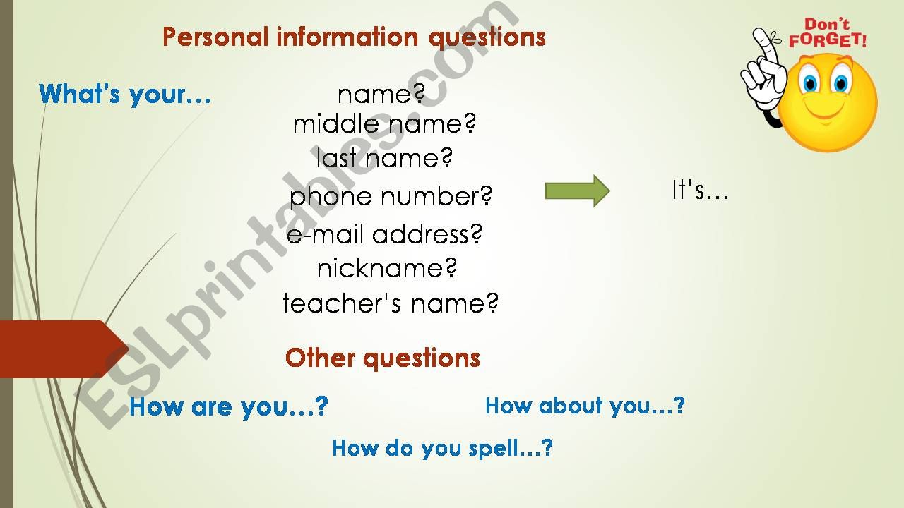 Personal information questions