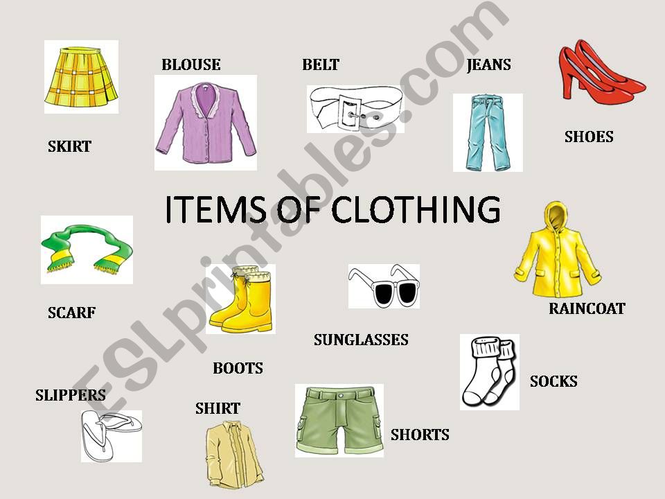 ITEMS OF CLOTHING/ CONVERSATION FOR KIDS