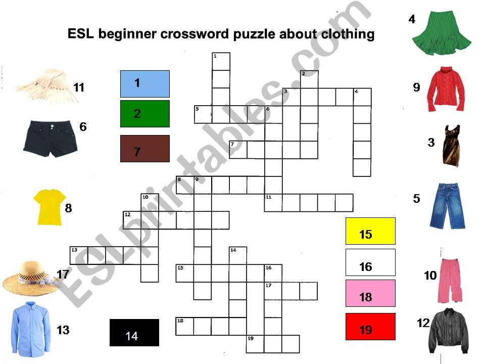 ESL English PowerPoints: Clothing and Colors Crossword Puzzle for