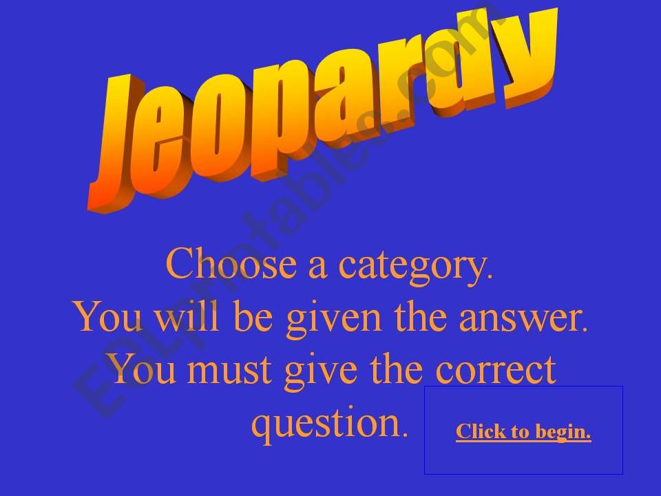 Jeopardy Game-part 1 powerpoint