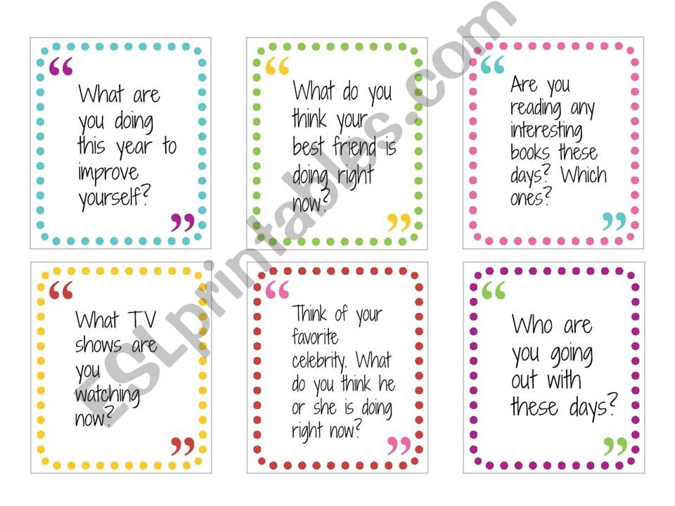 Present continuous conversation cards