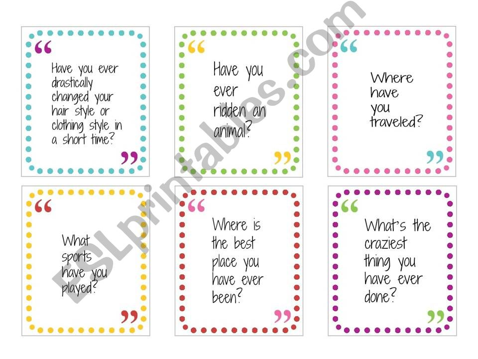 Present perfect conversation cards