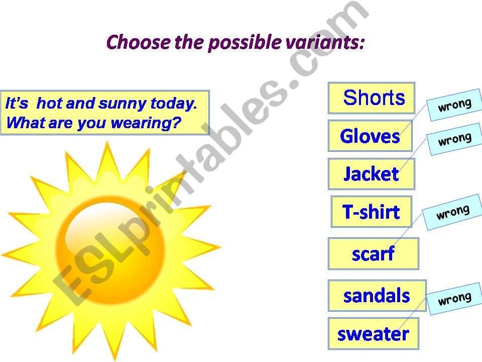 Weather and clothes multipple choice test